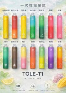 TOLE T1 一次性電子煙 8000口｜600mAh 電池｜9 種風味可選